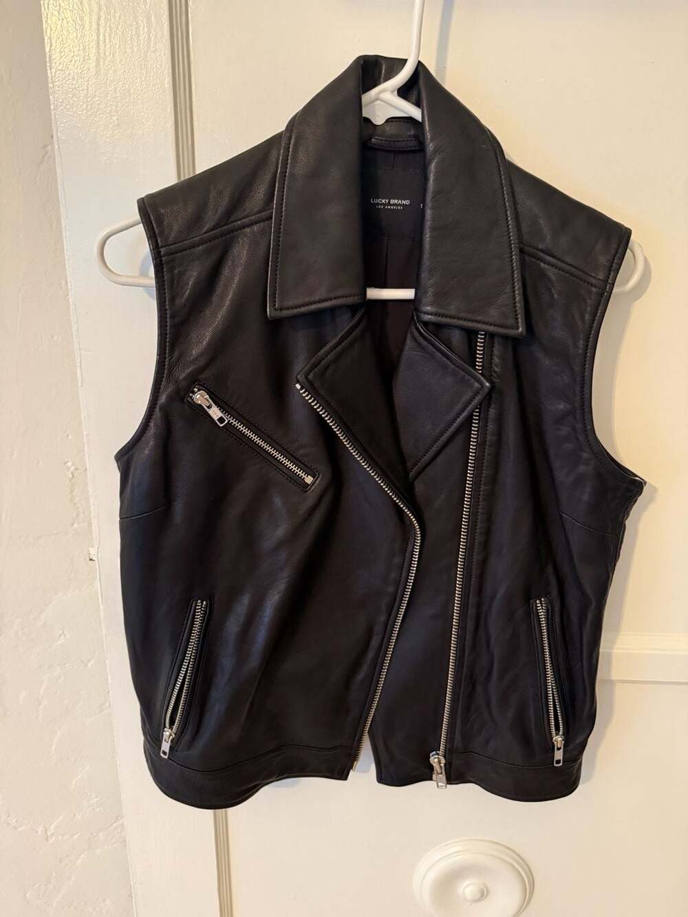 Lucky Brand Los Angeles Black Leather Moto Biker Vest